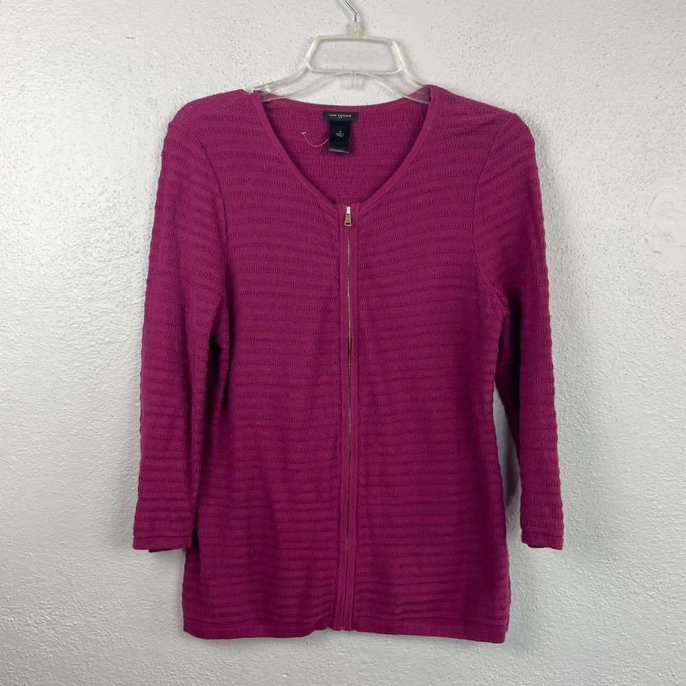 Ann Taylor Women's Pink/Purple 3/4 Sleeve Full Zip Cardigan Sweater - Size M